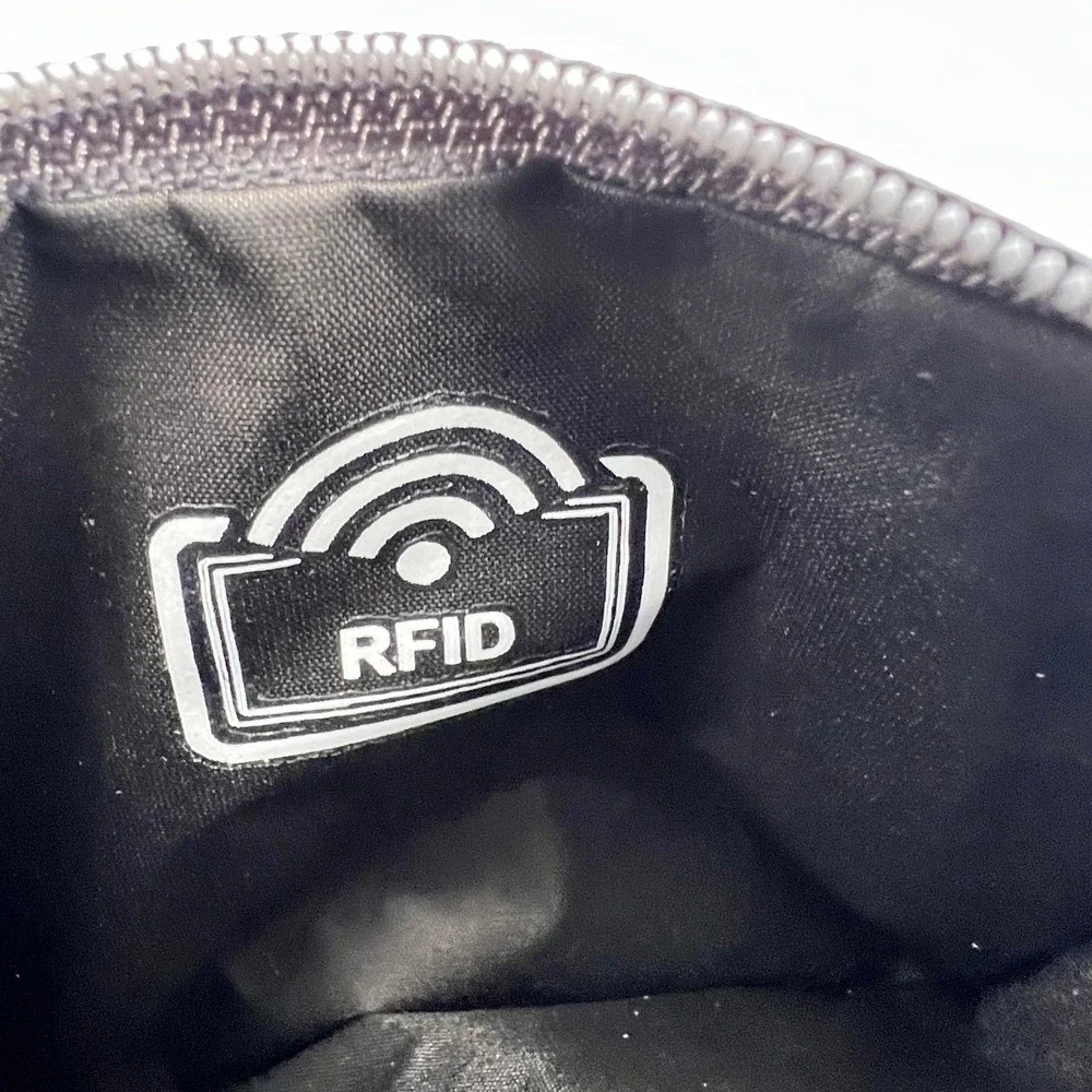 RFID Blocking Mini Wallet Card Holder Coin Purse Zip Pouch Gray Travel